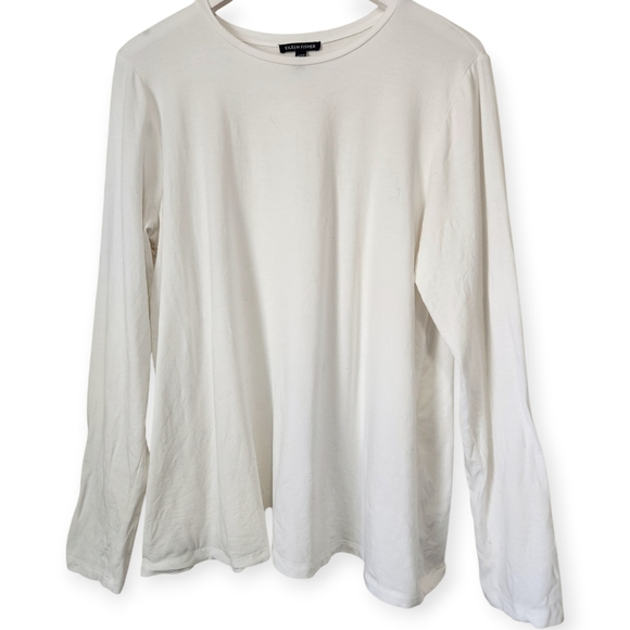 EILEEN FISHER Elevated Basics Minimalist Stretch White Jersey Jewel-Neck Top L - Picture 5 of 8